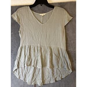 Womens Tan Green Blouse Top Tunic Babydoll Cap Sleeve Lightweight Flowy Y2K Sz S